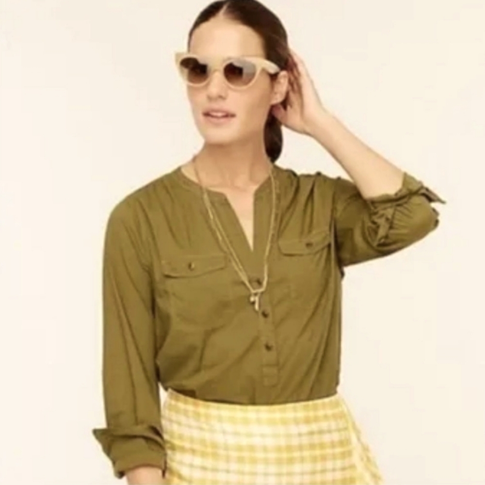 J. Crew Garment Dyed Fatigue Olive Green Military Shirt Size 16